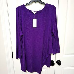 Slim Factor by Investments Purple Split Hem Sweater Top Plus Size Fashion 2X NWT